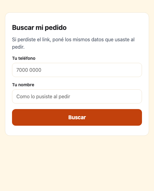 La pantalla para buscar un pedido perdido